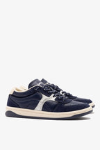 Navy Suede and Silver Sparkle Leather Low-Profile Sneaker