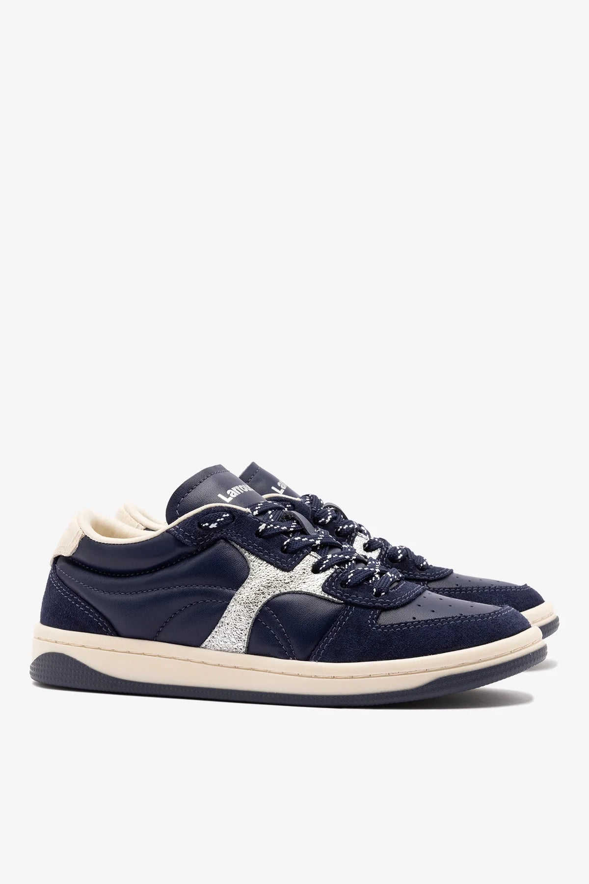 Navy Suede and Silver Sparkle Leather Low-Profile Sneaker