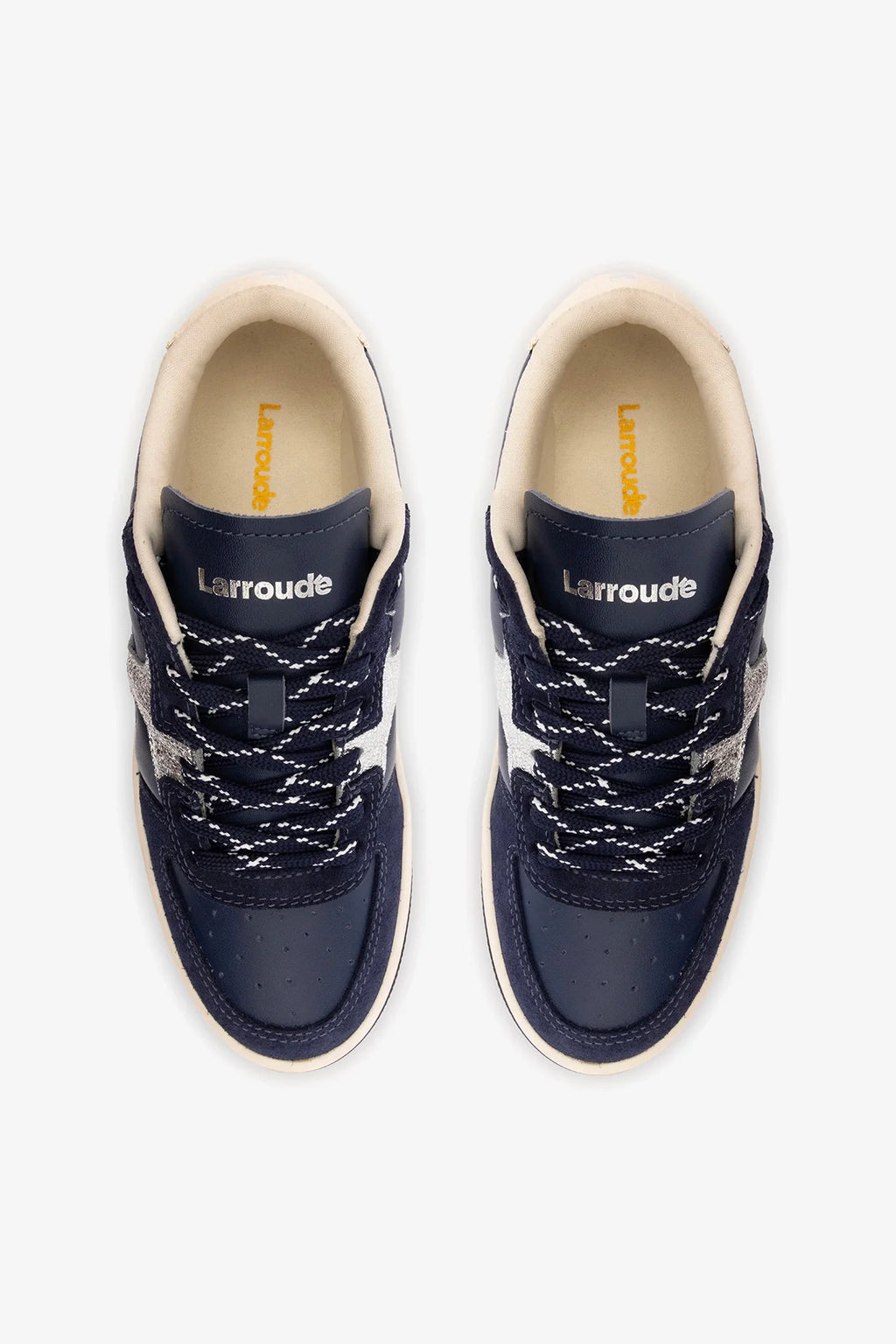 Navy Suede and Silver Sparkle Leather Low-Profile Sneaker