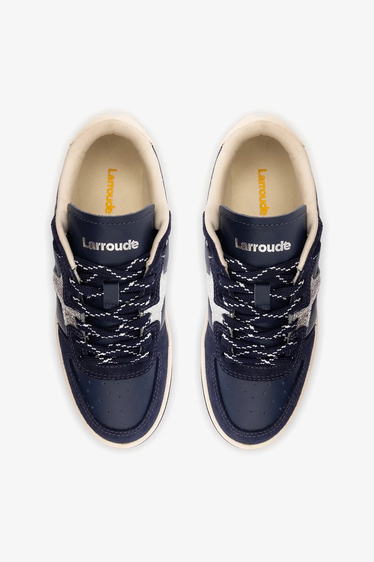 Navy Suede and Silver Sparkle Leather Low-Profile Sneaker