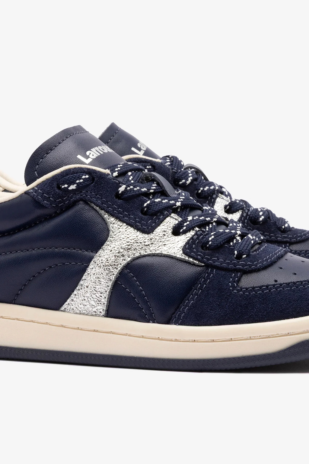 Navy Suede and Silver Sparkle Leather Low-Profile Sneaker