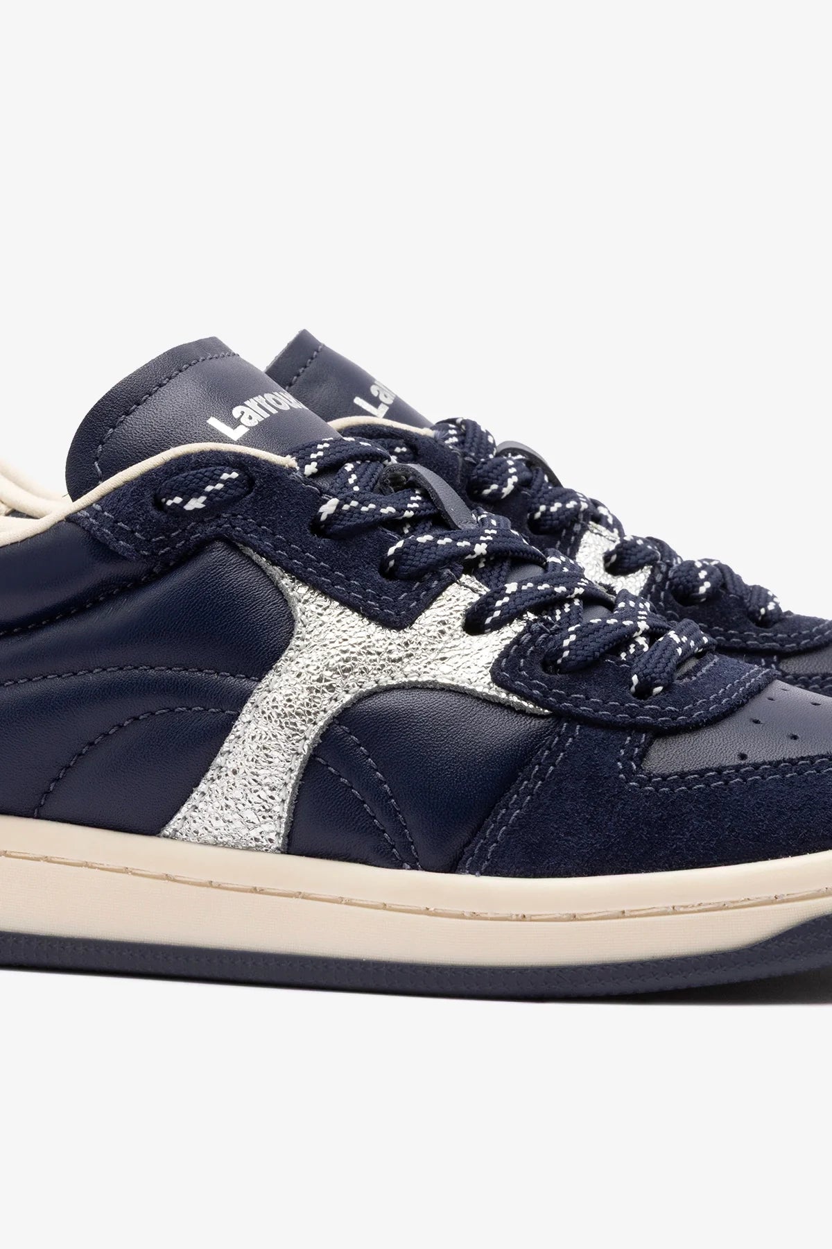 Navy Suede and Silver Sparkle Leather Low-Profile Sneaker