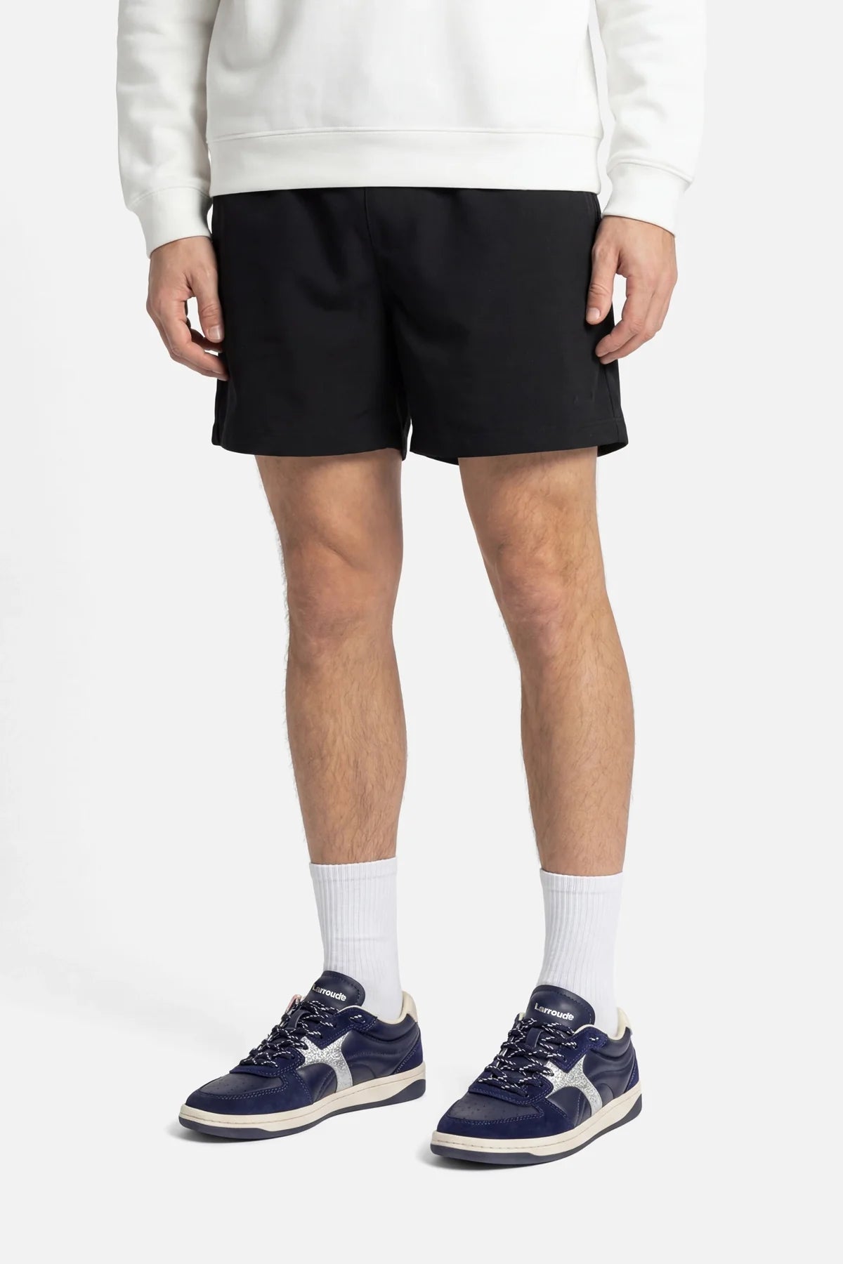 Navy Suede and Silver Sparkle Leather Low-Profile Sneaker