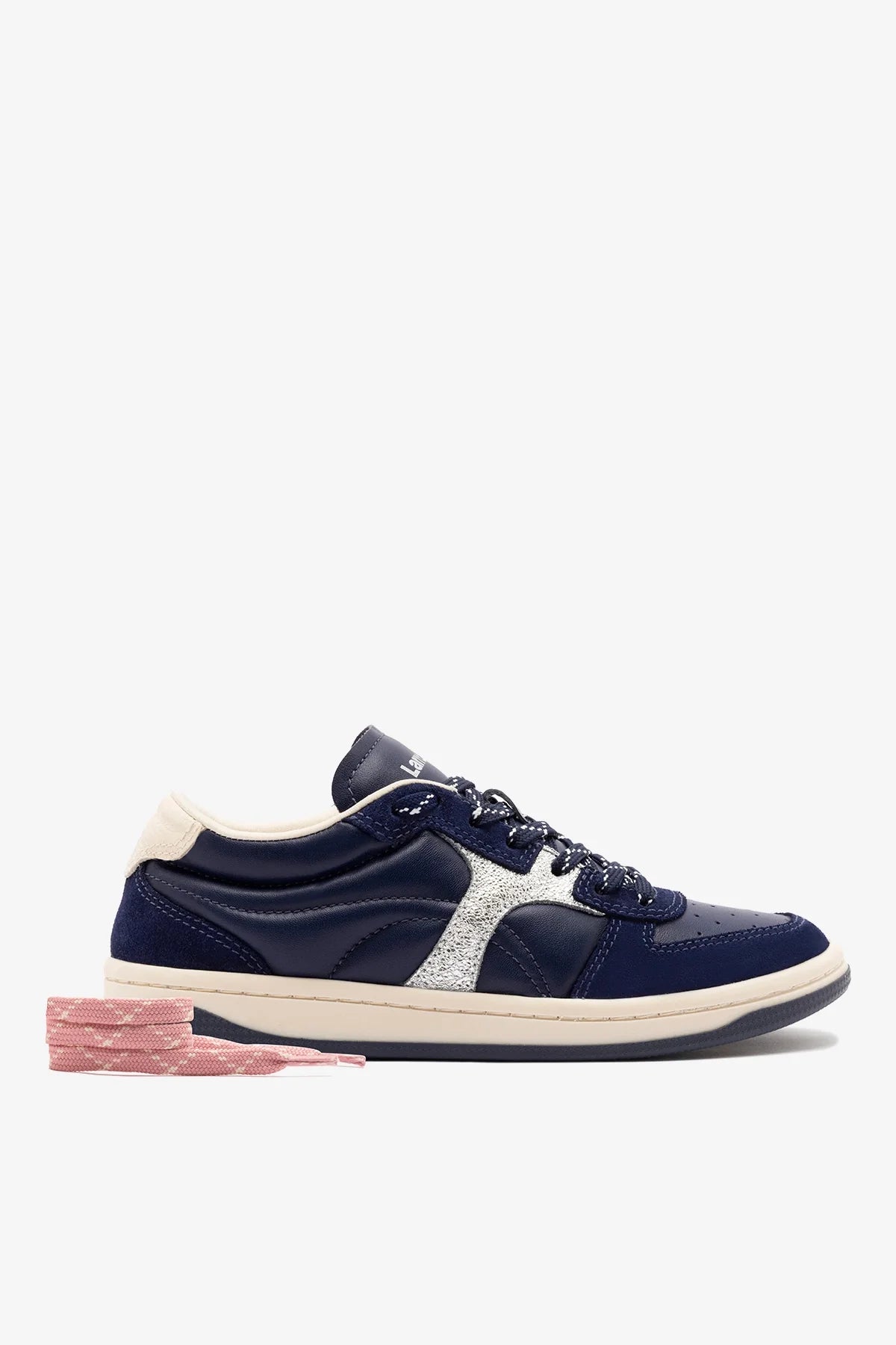 Navy Suede and Silver Sparkle Leather Low-Profile Sneaker