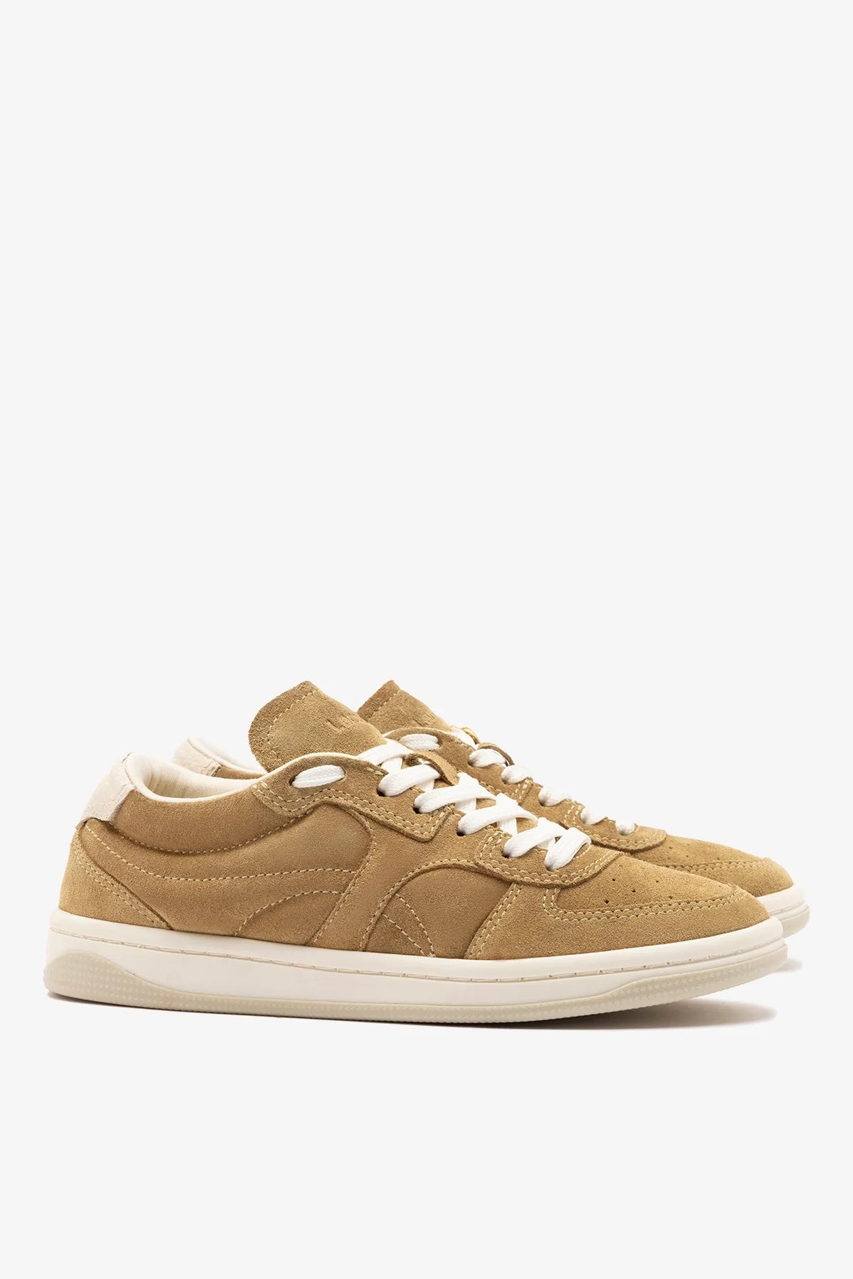 Peanut Suede and Ivory Leather Low-Profile Sneaker