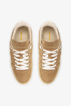 Peanut Suede and Ivory Leather Low-Profile Sneaker