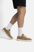 Peanut Suede and Ivory Leather Low-Profile Sneaker