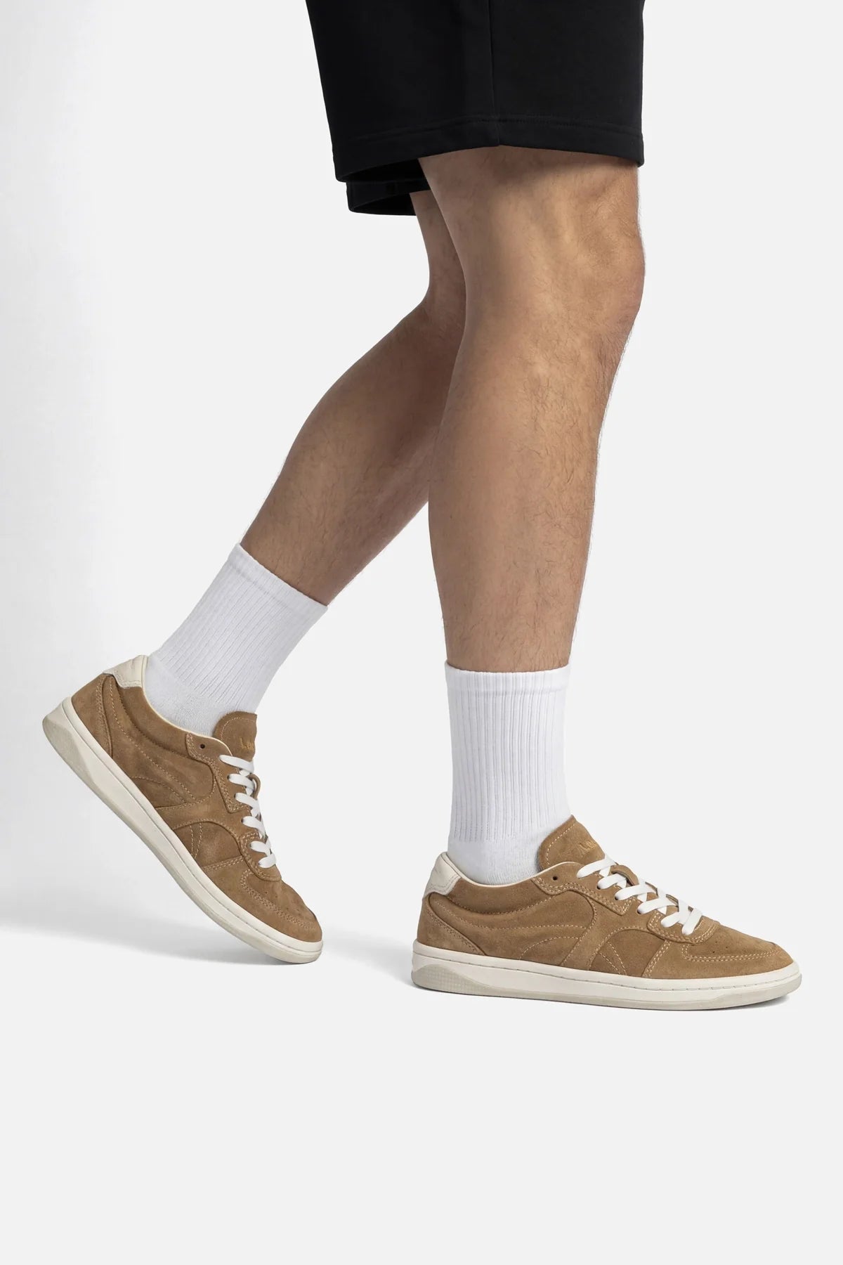 Peanut Suede and Ivory Leather Low-Profile Sneaker
