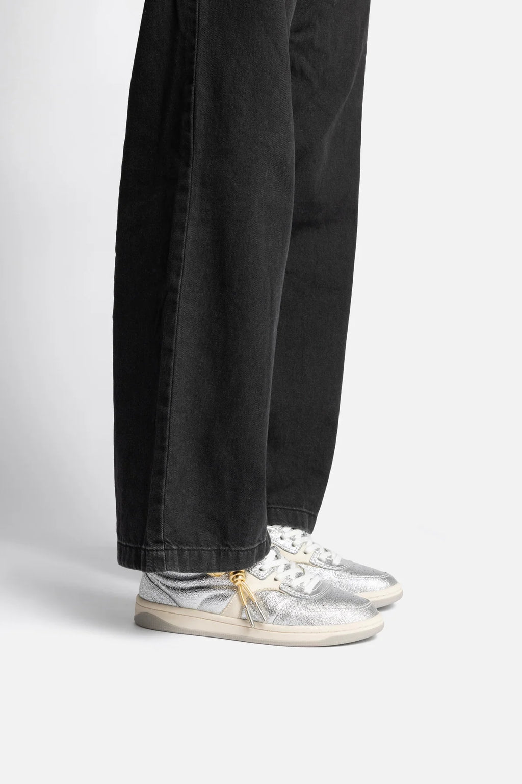 Silver Sparkle and Ivory Leather Low-Profile Sneaker