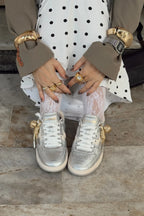 Silver Sparkle and Ivory Leather Low-Profile Sneaker