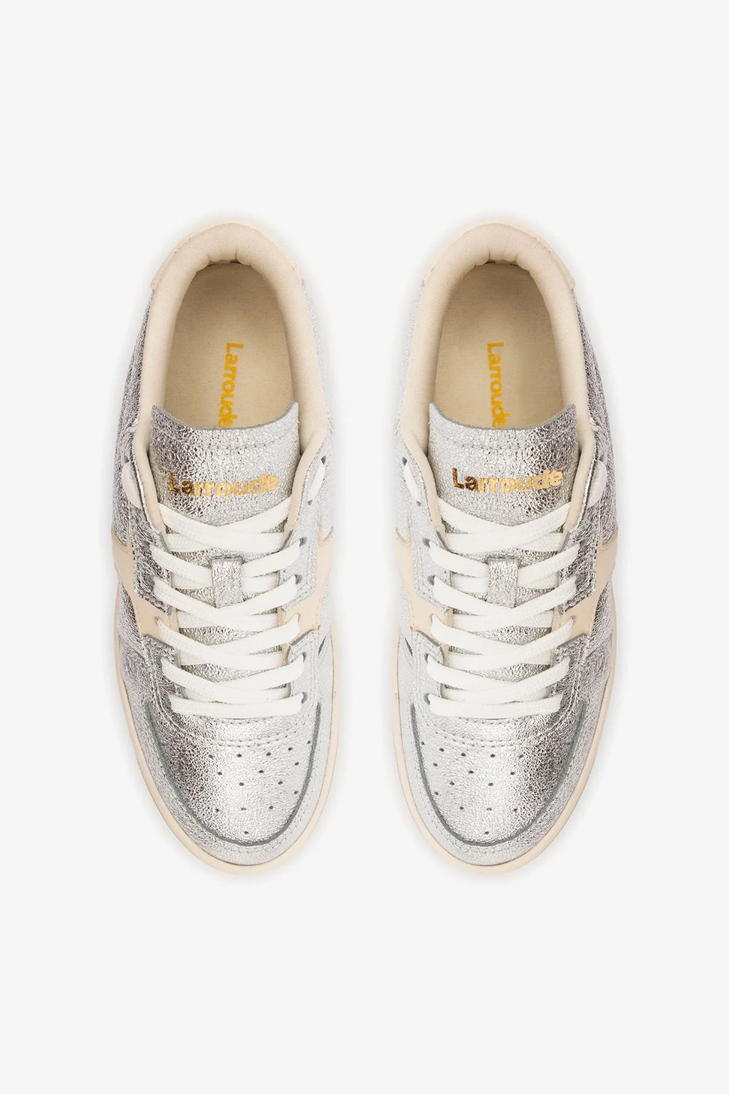 Silver Sparkle and Ivory Leather Low-Profile Sneaker