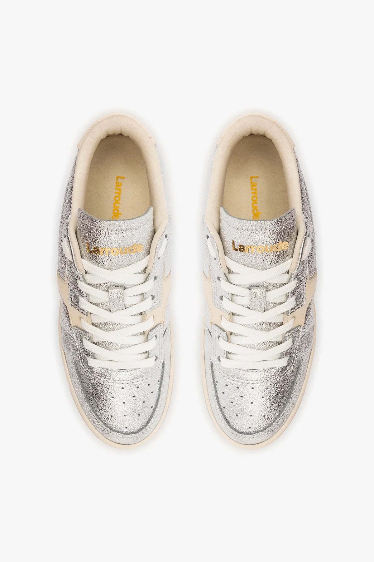 Silver Sparkle and Ivory Leather Low-Profile Sneaker