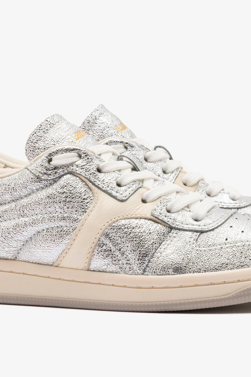 Silver Sparkle and Ivory Leather Low-Profile Sneaker