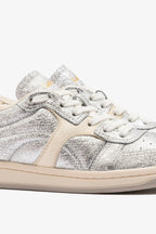 Silver Sparkle and Ivory Leather Low-Profile Sneaker