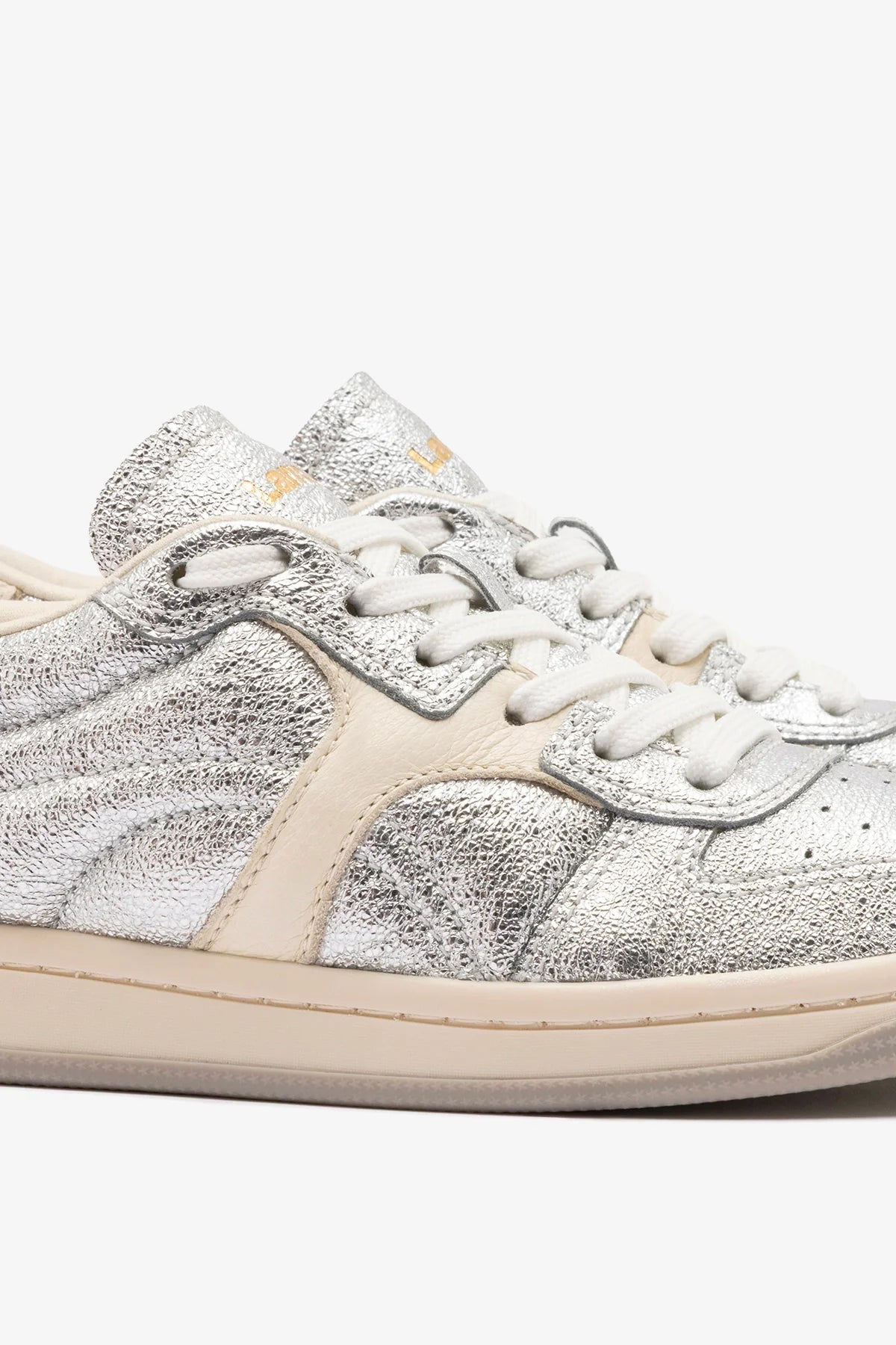 Silver Sparkle and Ivory Leather Low-Profile Sneaker