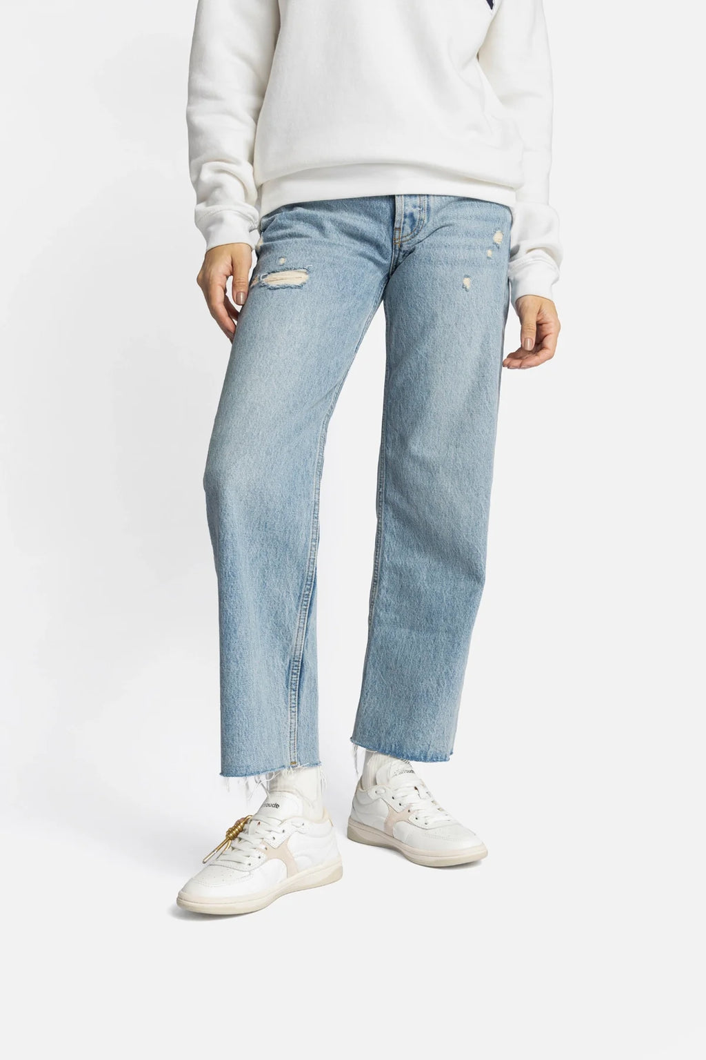 White Leather and Mushroom Grey Suede Low-Profile Sneaker