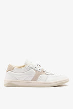 White Leather and Mushroom Grey Suede Low-Profile Sneaker