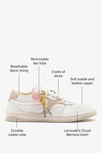 White Leather and Mushroom Grey Suede Low-Profile Sneaker