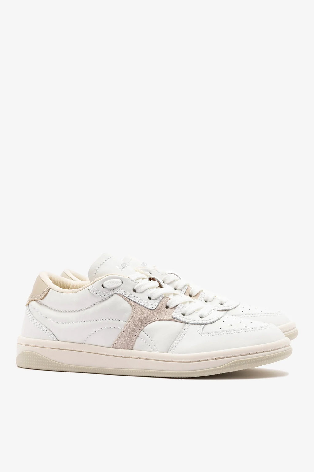 White Leather and Mushroom Grey Suede Low-Profile Sneaker