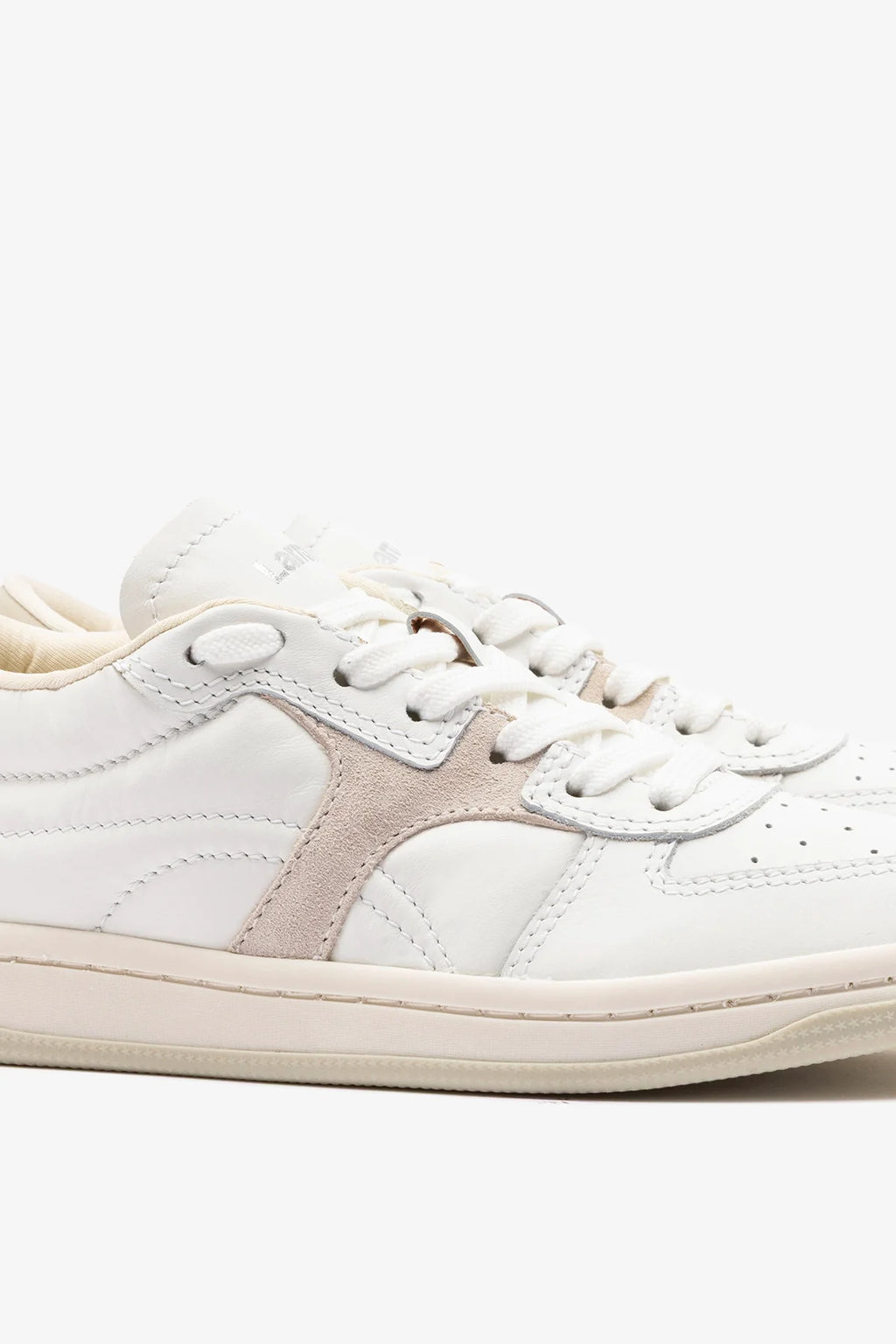 White Leather and Mushroom Grey Suede Low-Profile Sneaker
