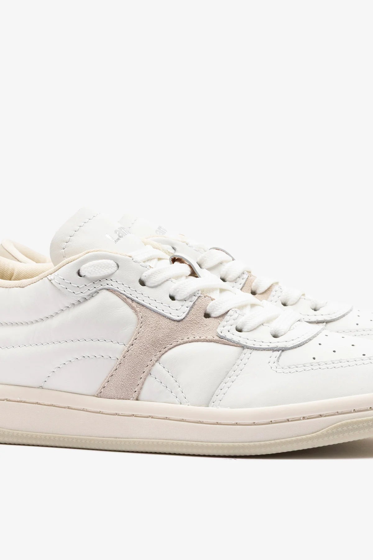White Leather and Mushroom Grey Suede Low-Profile Sneaker