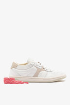 White Leather and Mushroom Grey Suede Low-Profile Sneaker