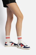 White, Blood Red Leather and Navy Suede Low-Profile Sneaker
