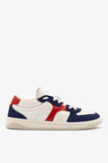 White, Blood Red Leather and Navy Suede Low-Profile Sneaker