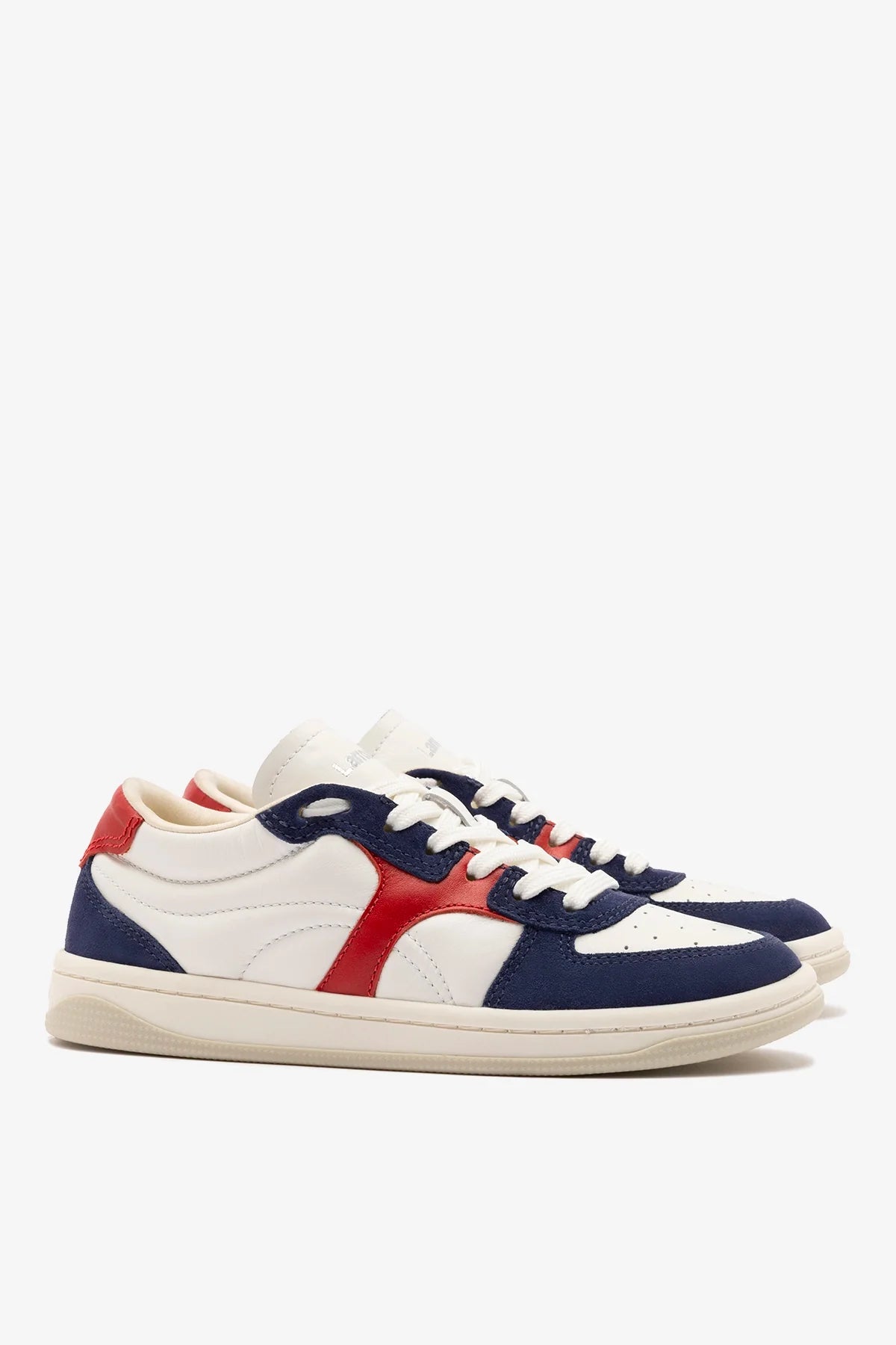 White, Blood Red Leather and Navy Suede Low-Profile Sneaker