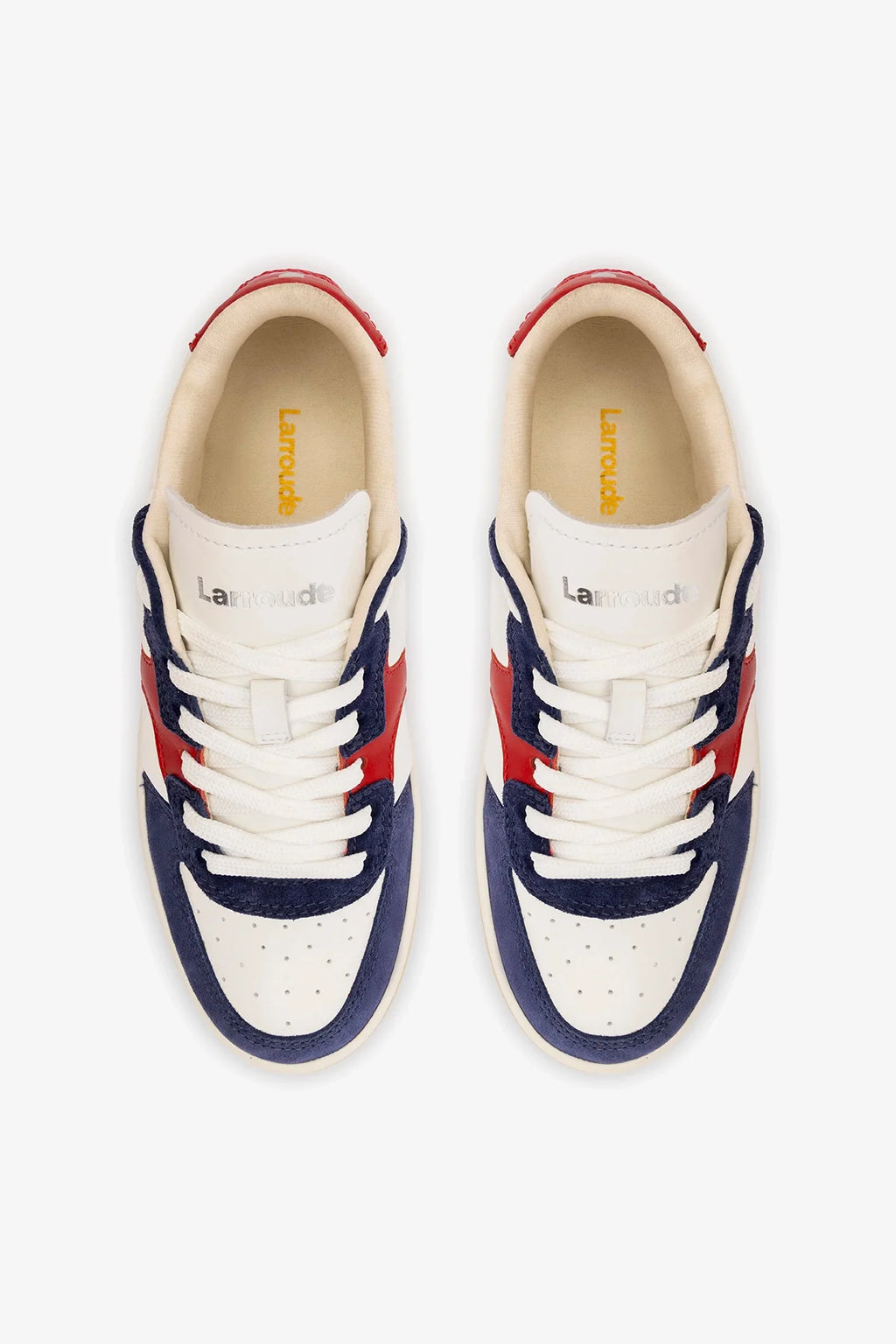 White, Blood Red Leather and Navy Suede Low-Profile Sneaker