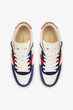 White, Blood Red Leather and Navy Suede Low-Profile Sneaker