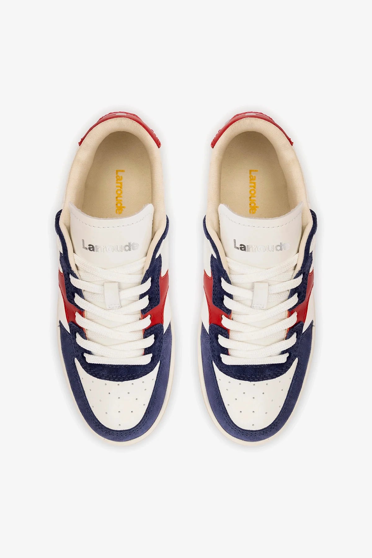 White, Blood Red Leather and Navy Suede Low-Profile Sneaker