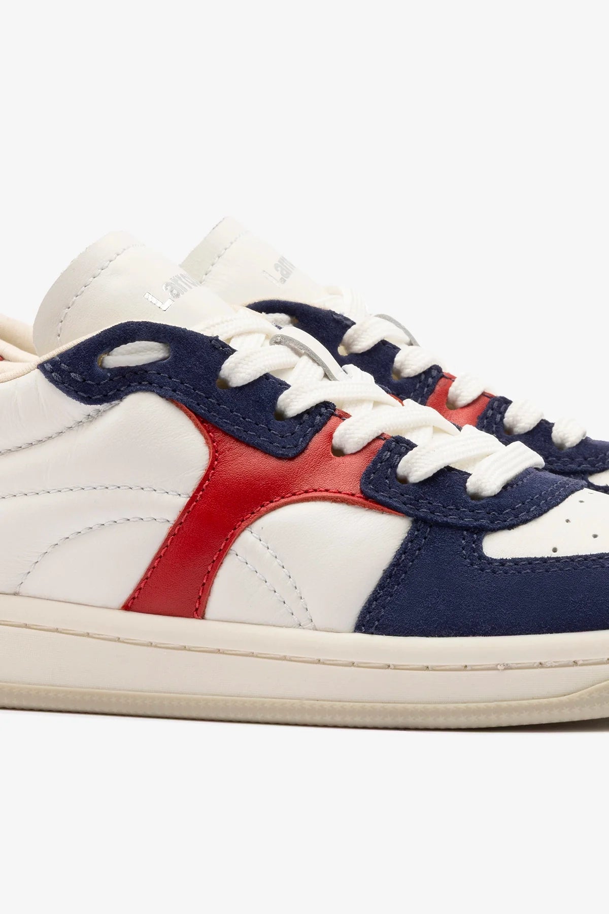 White, Blood Red Leather and Navy Suede Low-Profile Sneaker