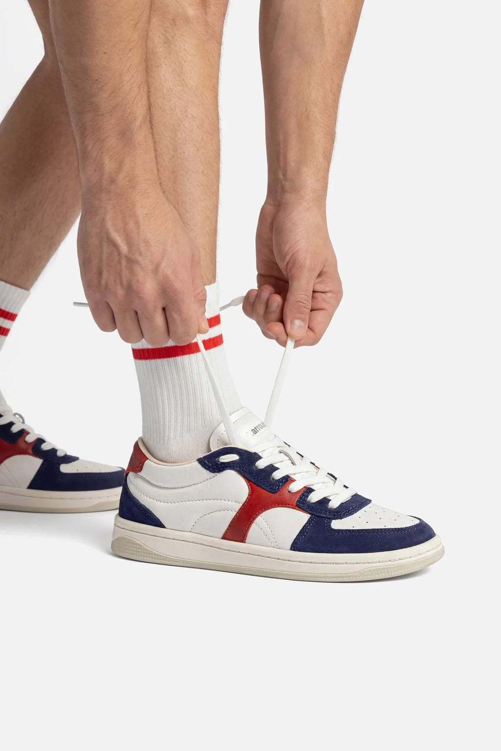 White, Blood Red Leather and Navy Suede Low-Profile Sneaker
