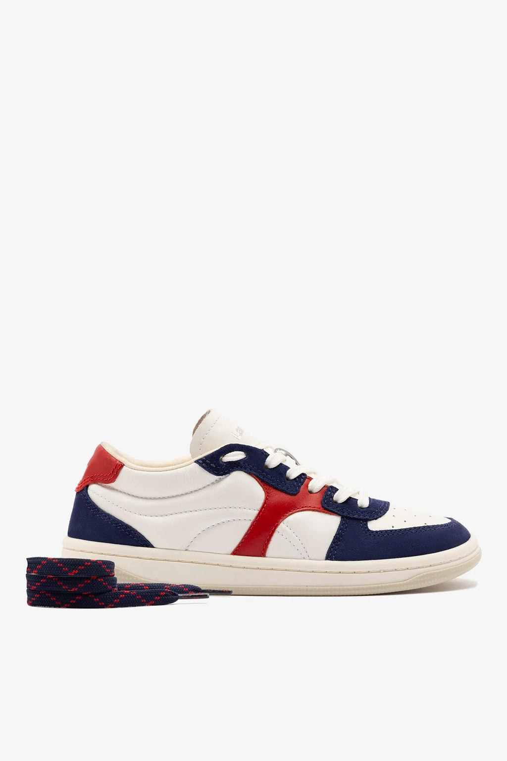 White, Blood Red Leather and Navy Suede Low-Profile Sneaker