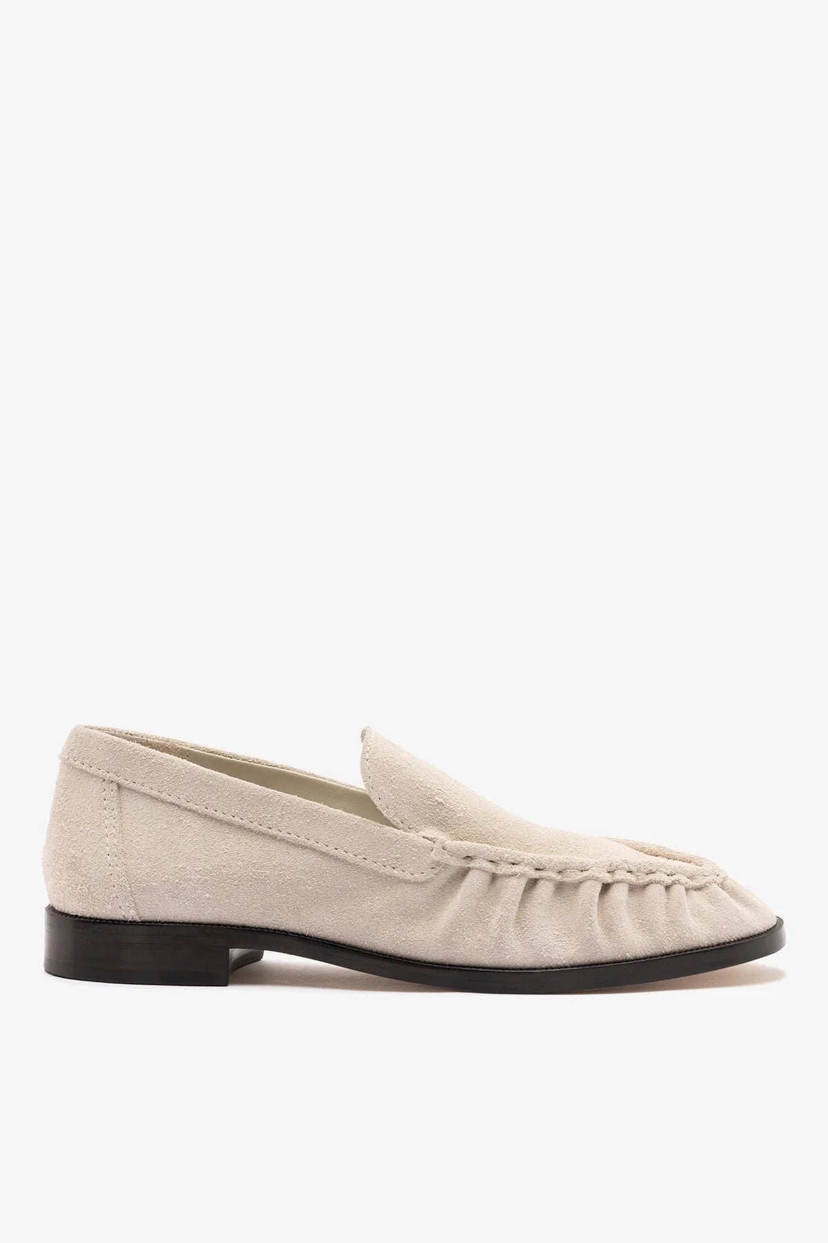 Mushroom Grey Suede Loafer with Exposed Stitching