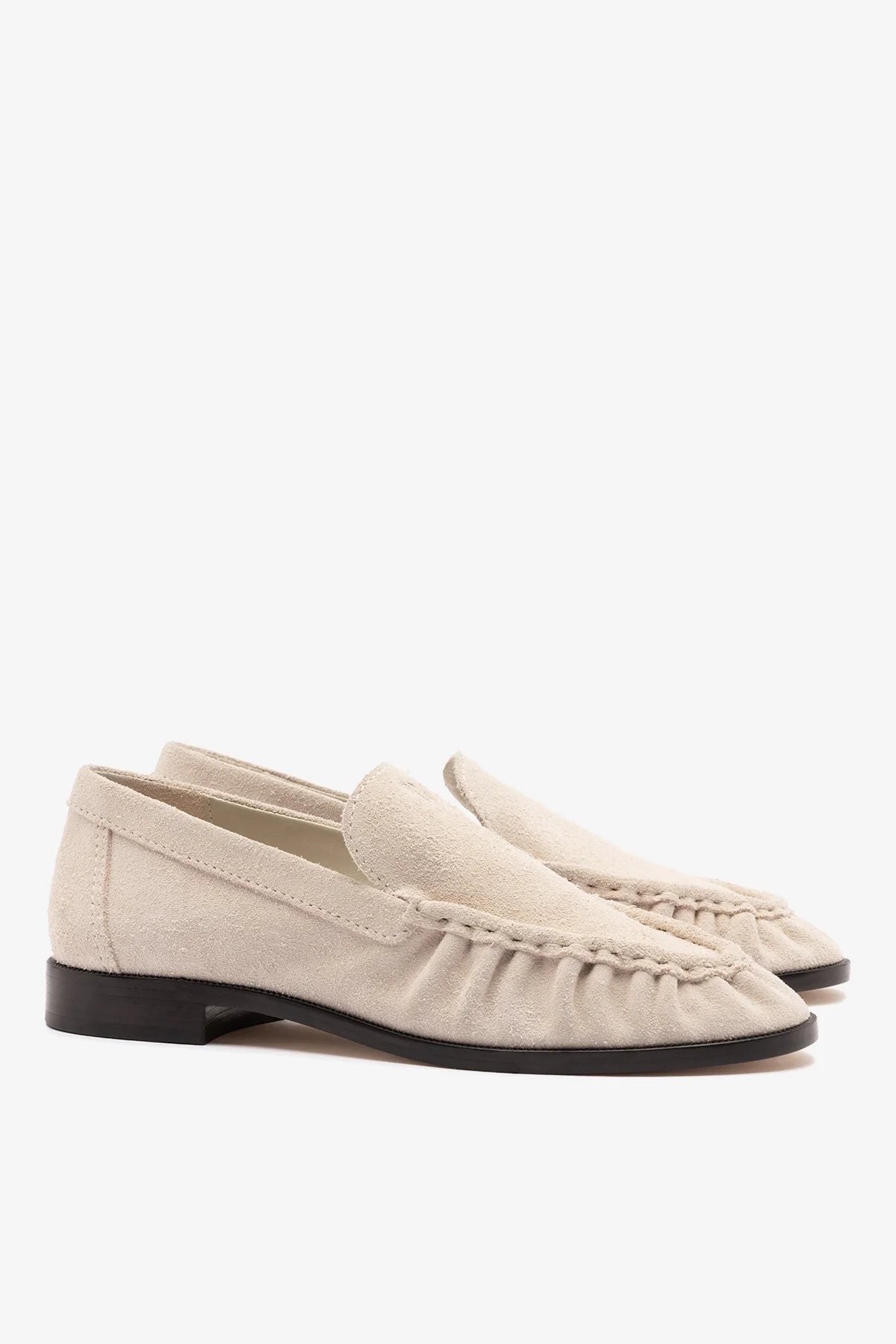 Mushroom Grey Suede Loafer with Exposed Stitching