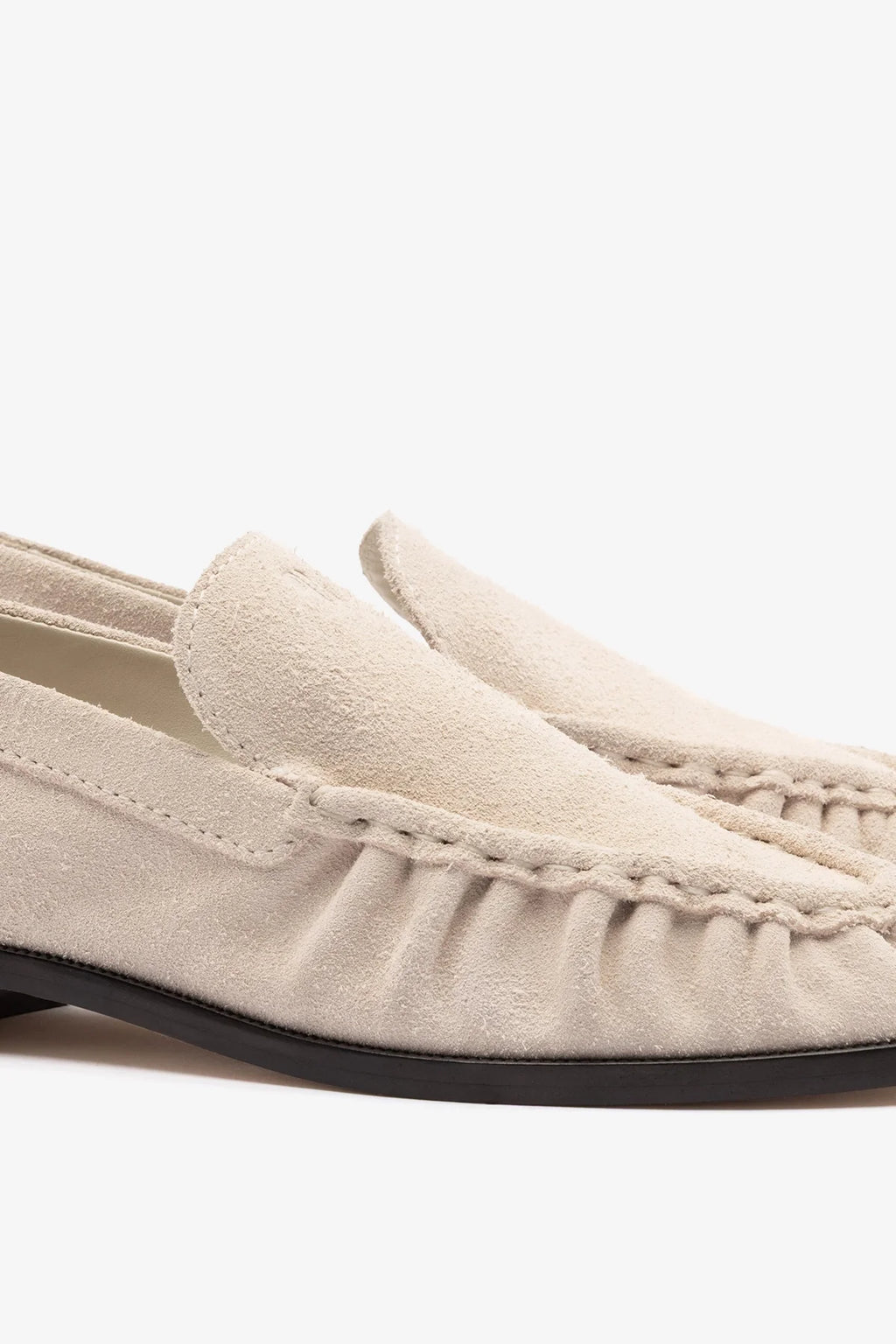 Mushroom Grey Suede Loafer with Exposed Stitching