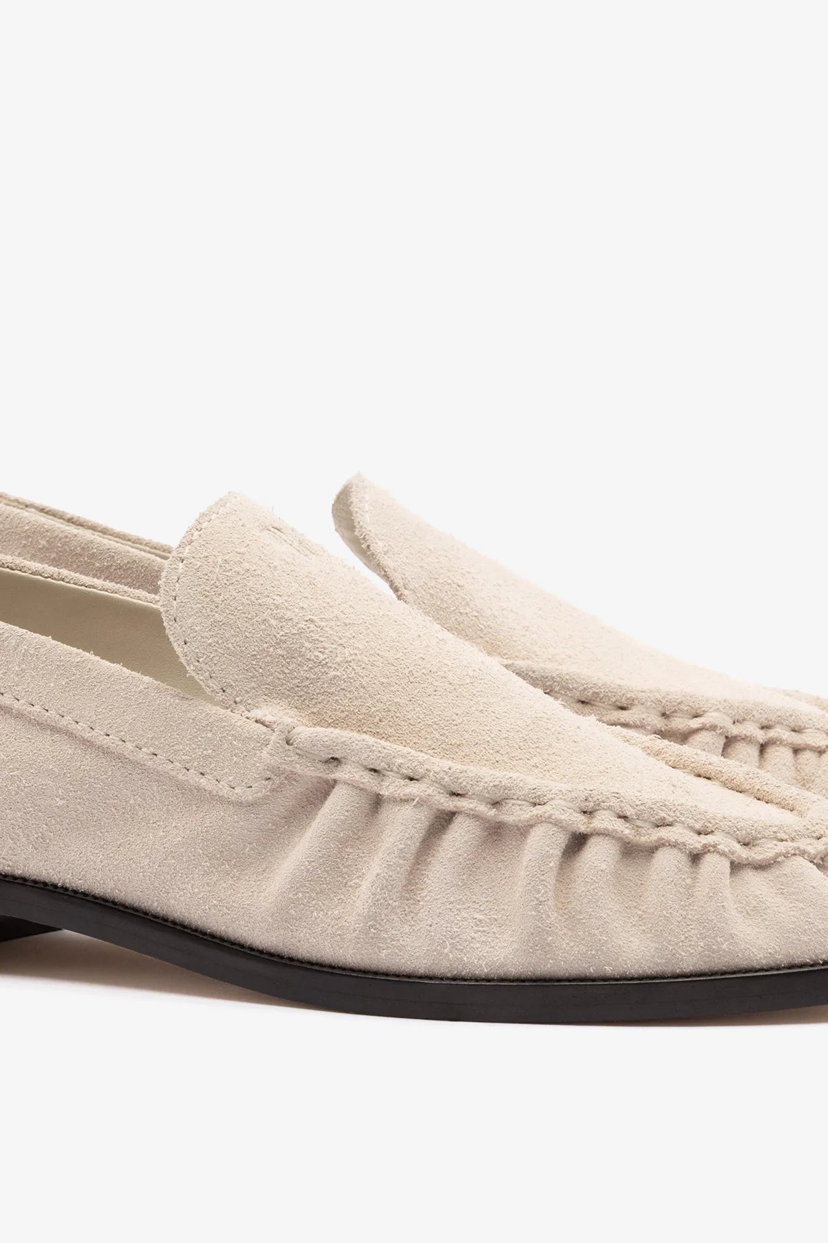 Mushroom Grey Suede Loafer with Exposed Stitching