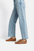 Caramel Leather Macrame Jazz-Inspired Sneaker