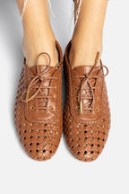 Caramel Leather Macrame Jazz-Inspired Sneaker