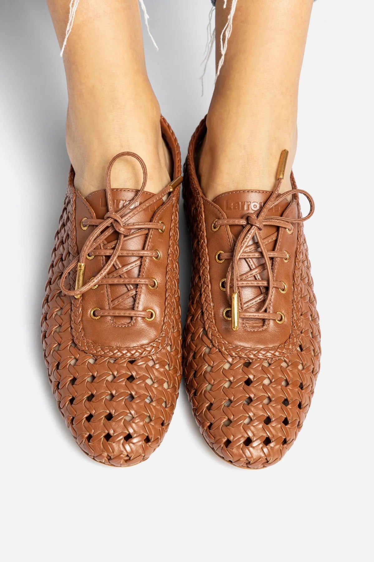 Caramel Leather Macrame Jazz-Inspired Sneaker