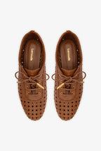 Caramel Leather Macrame Jazz-Inspired Sneaker