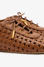 Caramel Leather Macrame Jazz-Inspired Sneaker