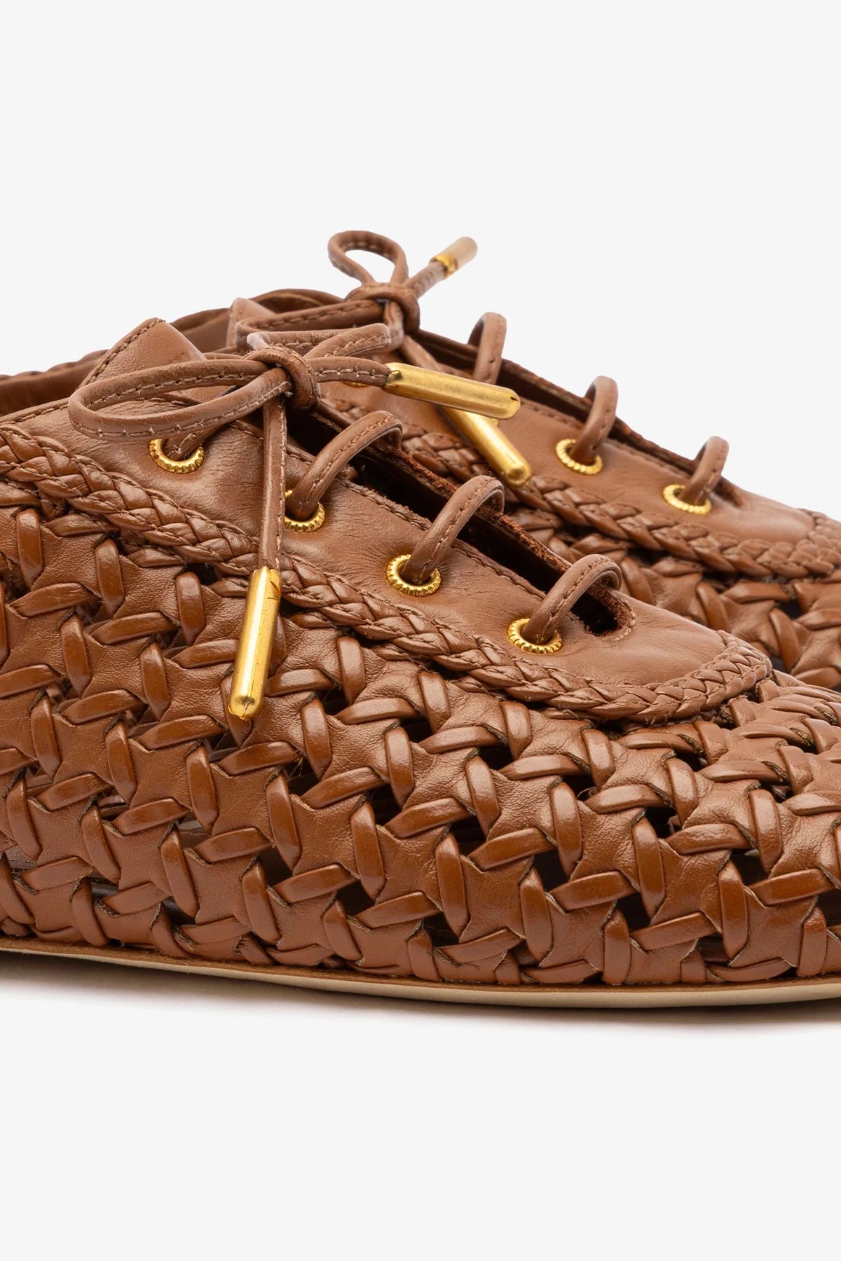 Caramel Leather Macrame Jazz-Inspired Sneaker