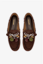 Brown Suede Boat Shoe with Pompom Laces
