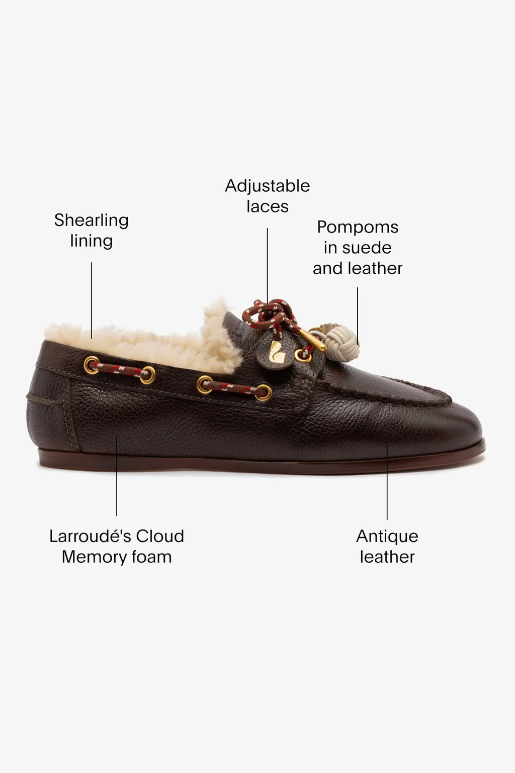 Brown Leather and Natural Shearling Boat Shoe