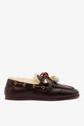 Brown Leather and Natural Shearling Boat Shoe