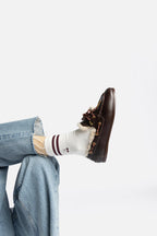 Brown Leather and Natural Shearling Boat Shoe