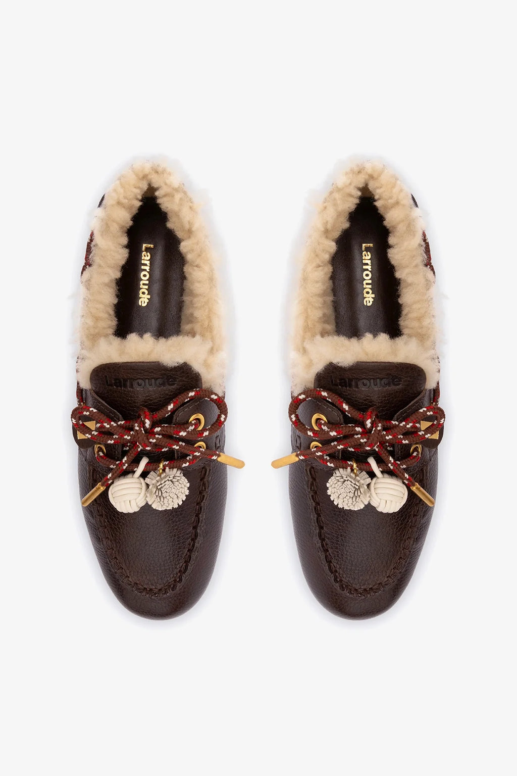 Brown Leather and Natural Shearling Boat Shoe